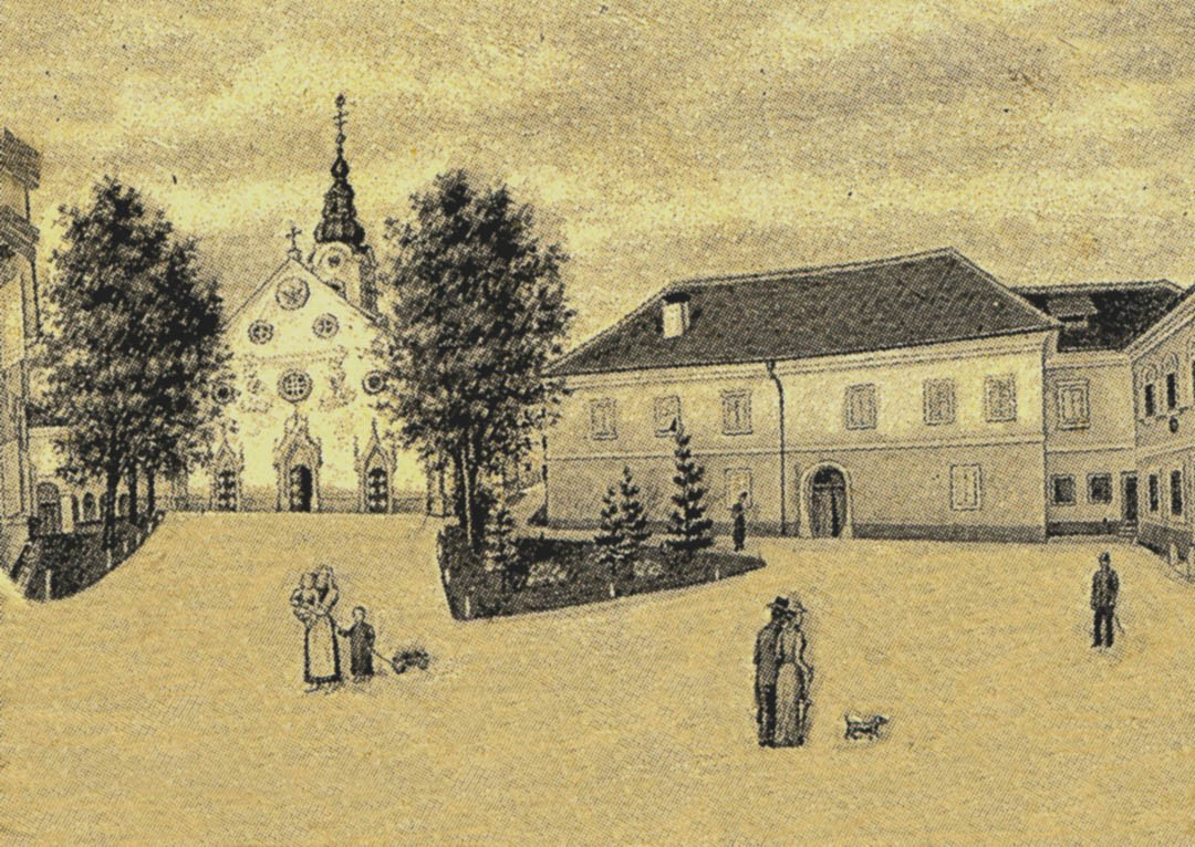c2) Cerkev in Farovž, 1900 (DAR - Rojec, retuša)