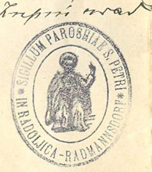 Žig župnije Radovljica, 1910 (DAR)