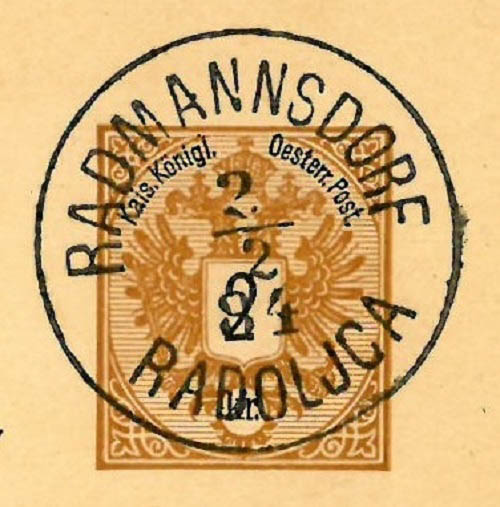 Poštni žig Radovljica, 1884 (DAR