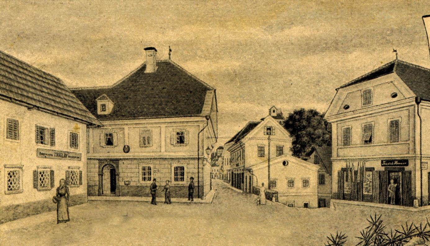 Radovljiška pošta in »telegraf štanga«, pred 1900
Vir: odvetnik in »slikar« v Radovljici, Franc Rojec